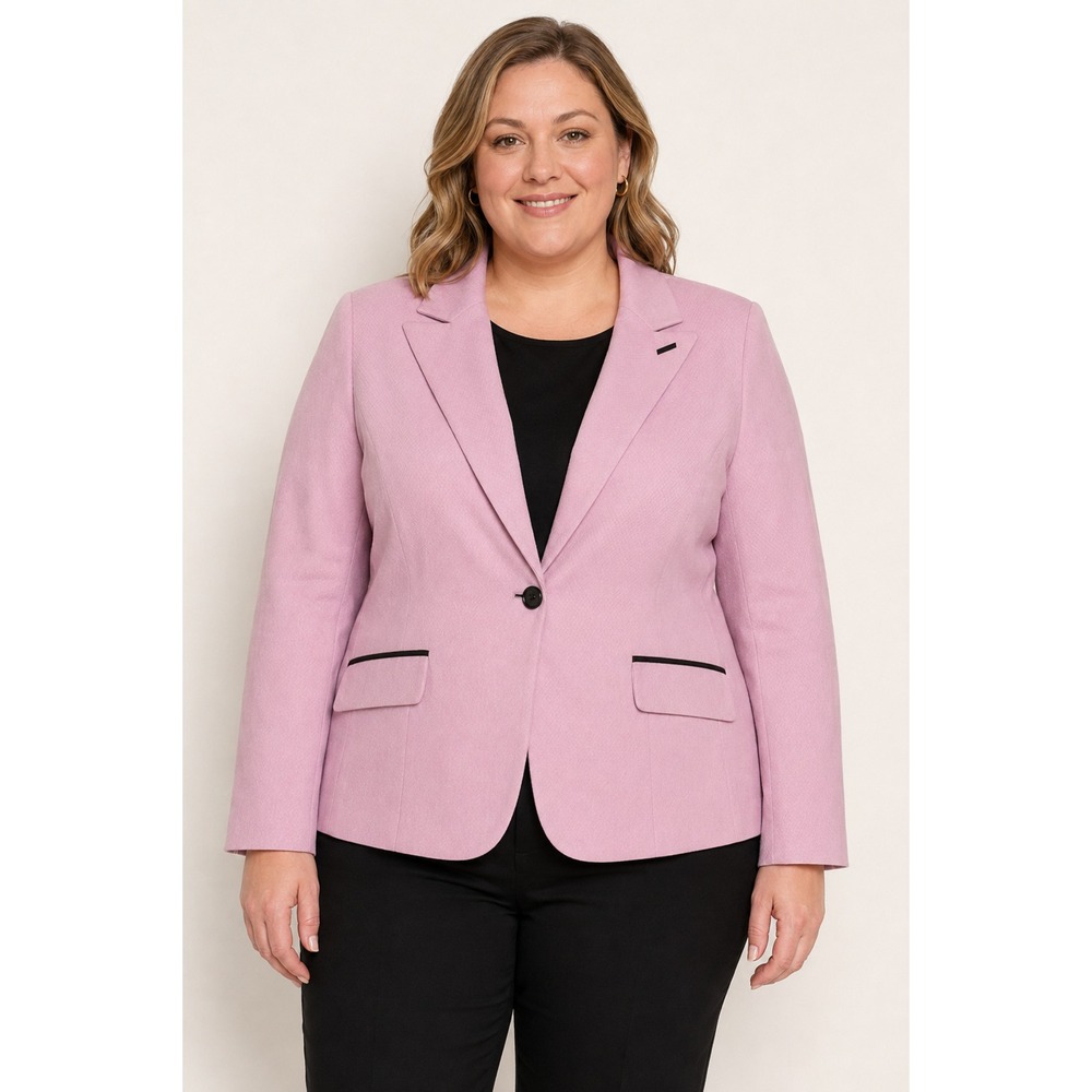 Covington Woman Blazer Size 20W Pink Black Trim Single Button Career Jacket